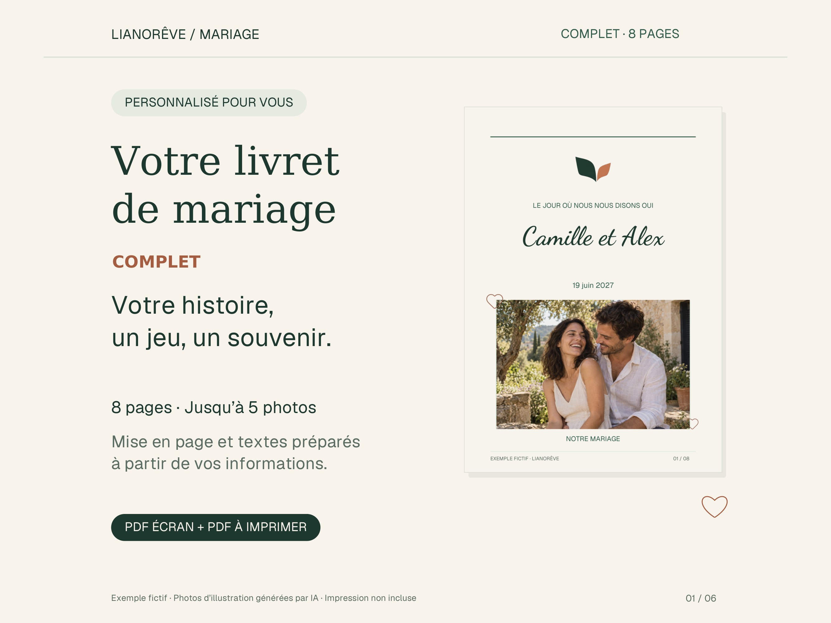 Exemple de présentation du livret de mariage LIANORÊVE