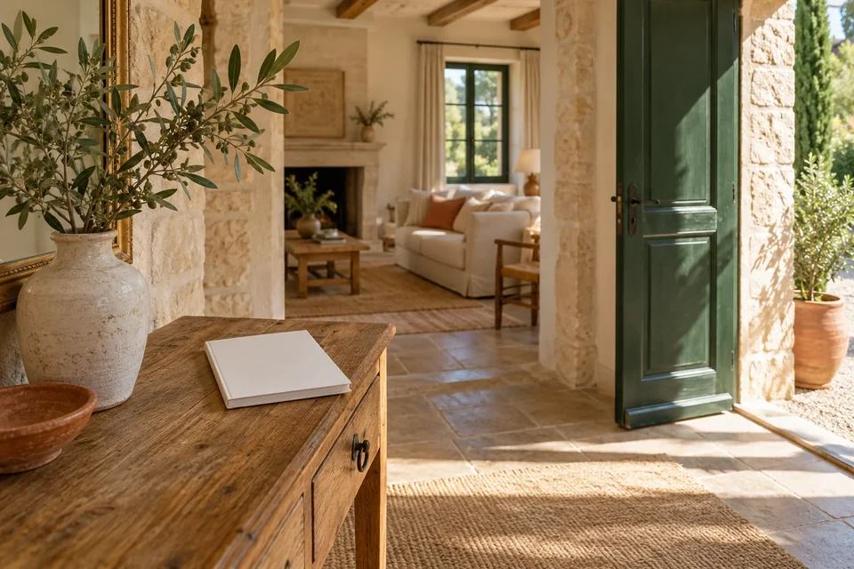Un livret d’accueil posé dans un intérieur chaleureux
